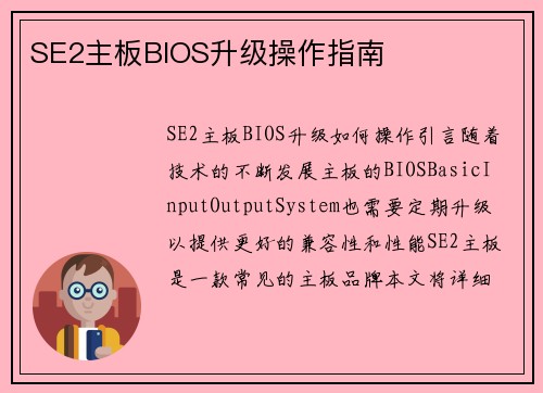 SE2主板BIOS升级操作指南